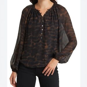 RAILS Indi Blouse Umber Leopard Animal Print Blouse Size Medium